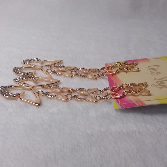 Dangle Pierce Earrings Gold Tone Butterflies Clear Rhinestones Coco Skye - Picture 2 of 6